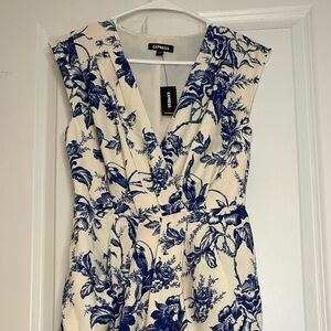 Express Dress New with Tags Winter White with blue flowers